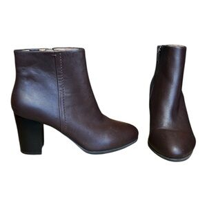 VIONIC 322 Kennedy Brown Leather Bootie Orthaheel Fall Winter 3" Heel sz 10